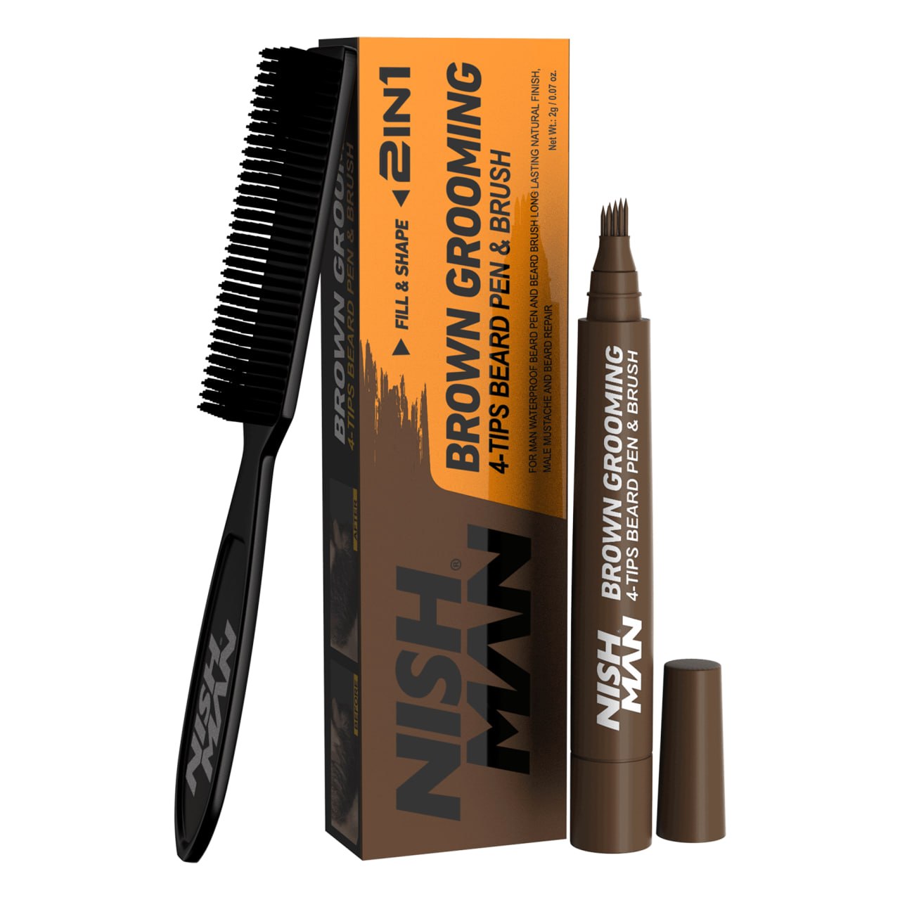 NISHMAN 4-tips barzdos pieštukas ir šepetėlis Dark Brown